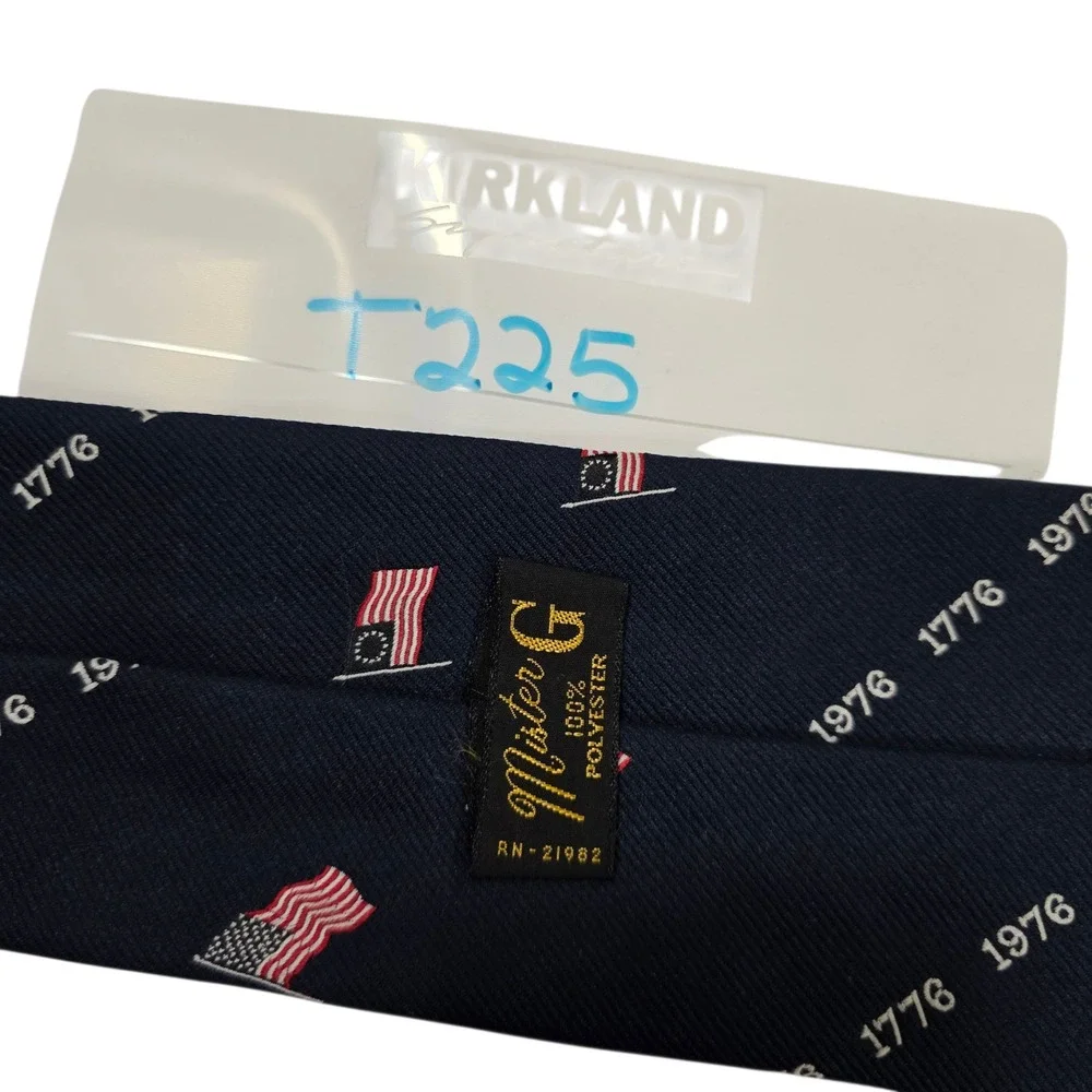 Mister G Mens Necktie Navy Blue Polyester‎ American Flag Knit Patriotic Novelty